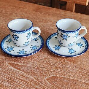 Polish pottery espresso cups and saucers - set of 2